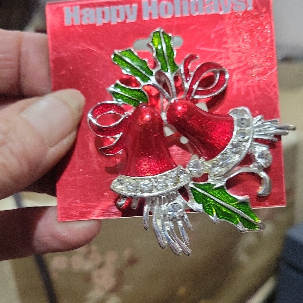 Festive Red Bell Brooch